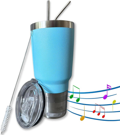 Jammin Tumbler | 27oz Tumbler with Waterproof Bluetooth Speaker, Mic, FM Radio, SD Card, Lid & Straws